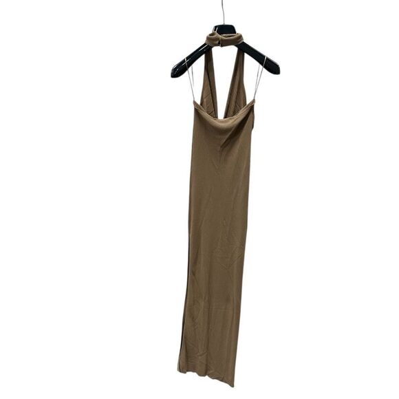 New Aya Muse Edo Halterneck Draped Maxi Dress XS Light Tan Brown - Picture 6 of 9